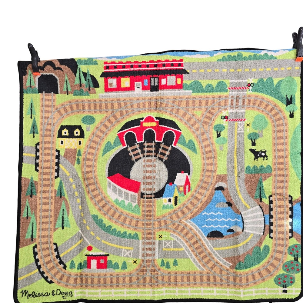 Melissa & Doug Round the Town Road and Rail Rug Activity Play Mat Multicolor